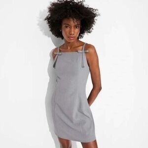 Wild Fable Women Gray Square Neck Tie Shoulder Mini Shift Dress Size M